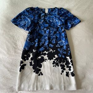 Ann Taylor Blue Black and White Floral Dress, size 2